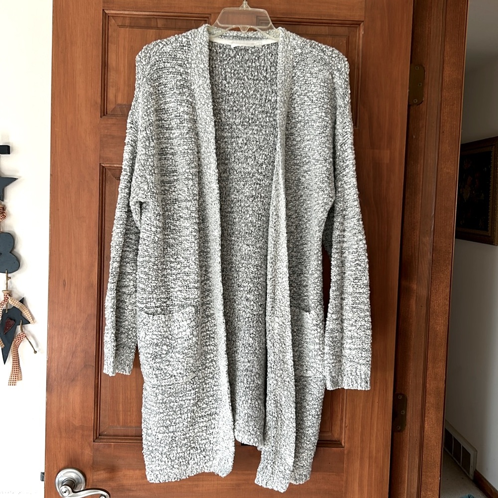Long, cozy, plus-size cardigan
